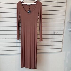 Chic Long Sleeve Brown Dress